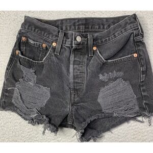 Levi's Jean Shorts Womens Size 27 501 Button Fly Black Destructed Distressed